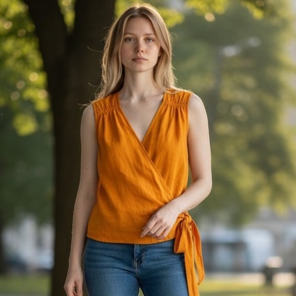 Maeve by Anthropologie Tops - Maeve Anthropologie Orange Sleeveless Wrap Tie Side Blouse Smocked Back Medium